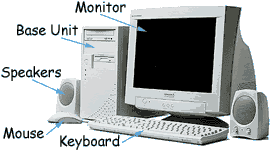 Basic PC Parts including Monitor, Base Unit, Speakers, Mouse and Keyboard